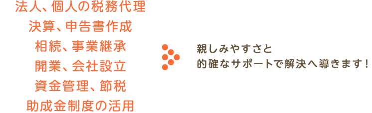 納税、登記、相続って難しそう。ご安心下さい！一人では難しい相続手続きも税理士がお手伝いしてスムーズに。